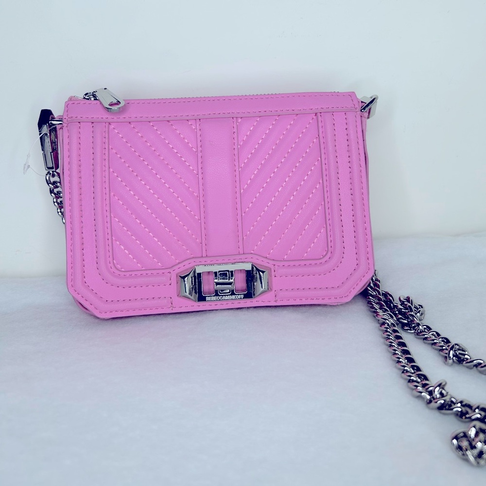Rebecca Minkoff Chevron Quilt Leather Crossbody bag bubblegum